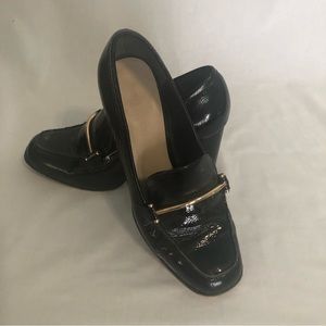 Enzo Angiolini Black Block Heel Leather Loafers Pumps Sz 8.5  Light wear on sole